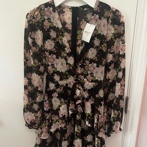 Floral Black and Pink Women's Dress